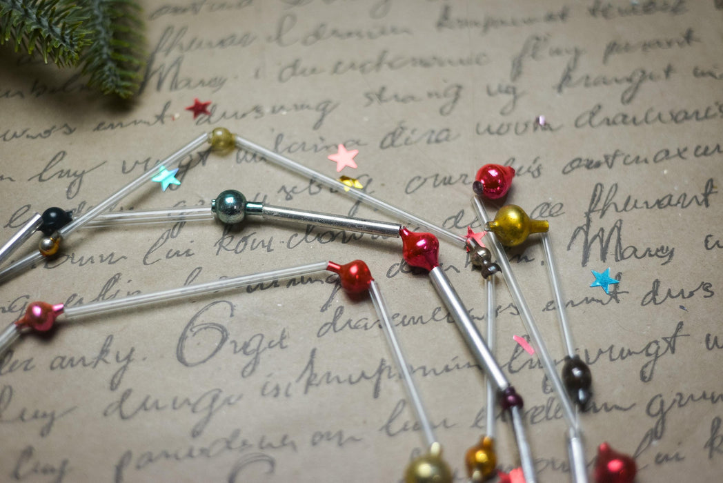 Vintage Bugle Bead Garland, Soviet Glass Garland 1970s