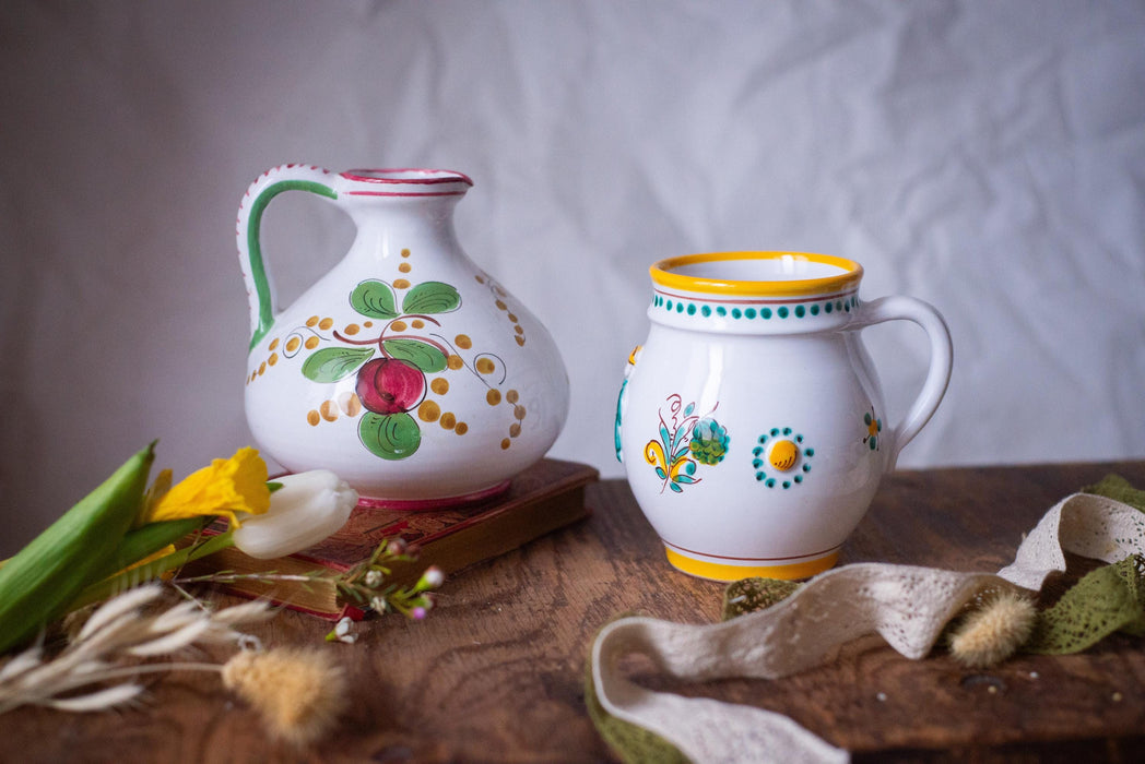 Vintage Italian Majolica Pitcher 1970s Hand Painted Ceramic Jug