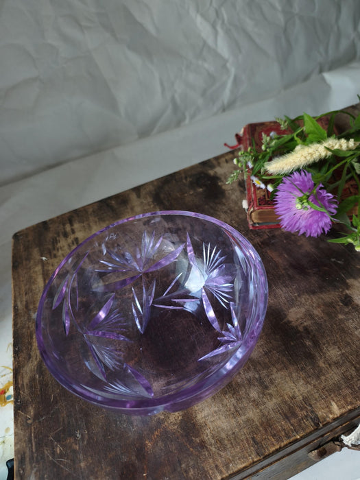 Vintage Purple Crystal Bowl – 1970s Violet Glass Fruit Bowl With Faceted Design