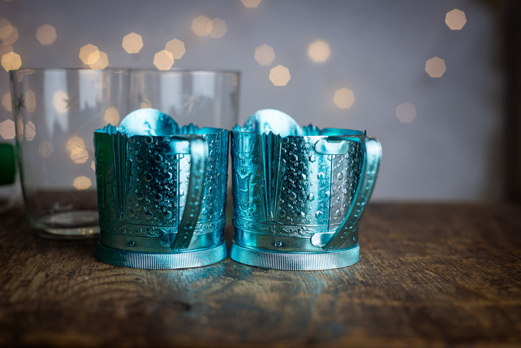 Vintage Podstakannik Holders' Pair 1970s Metal Tea Glass Holders.