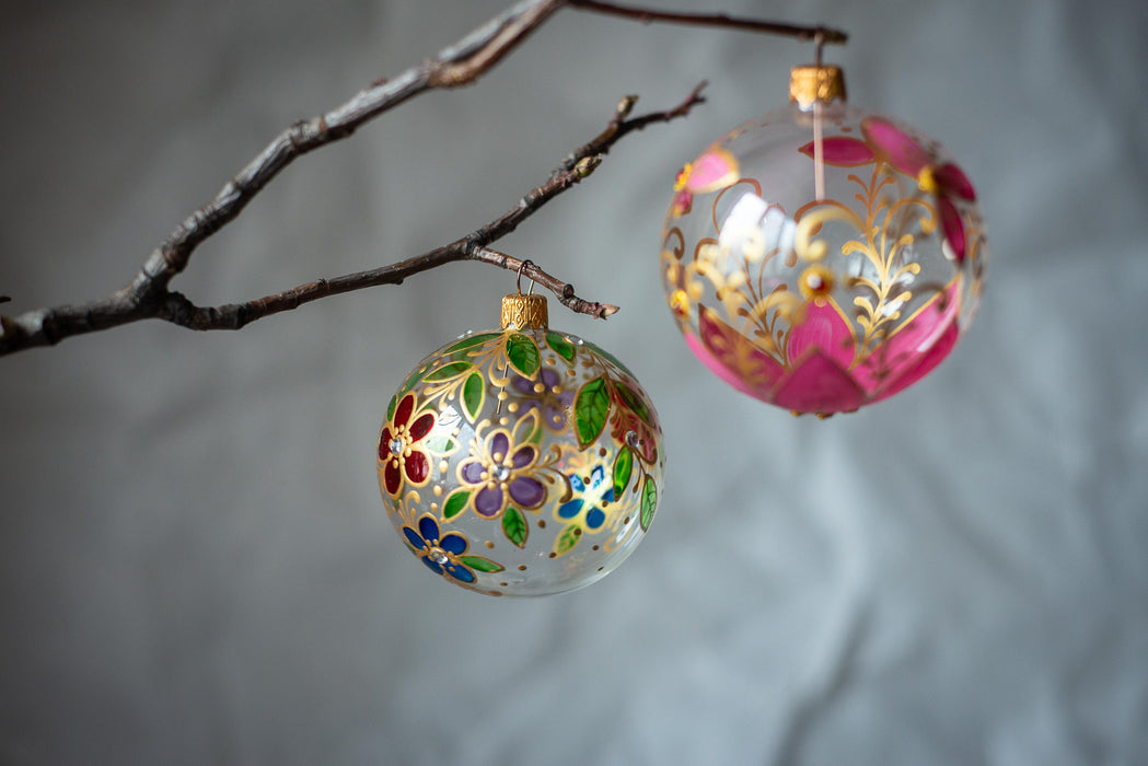 Clear Glass Baubles – Hand Painted Floral Easter Tree Ornaments | Spring Home Decor