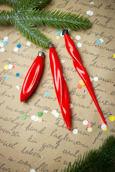 Vintage Red Glass Icicles – Set of 5