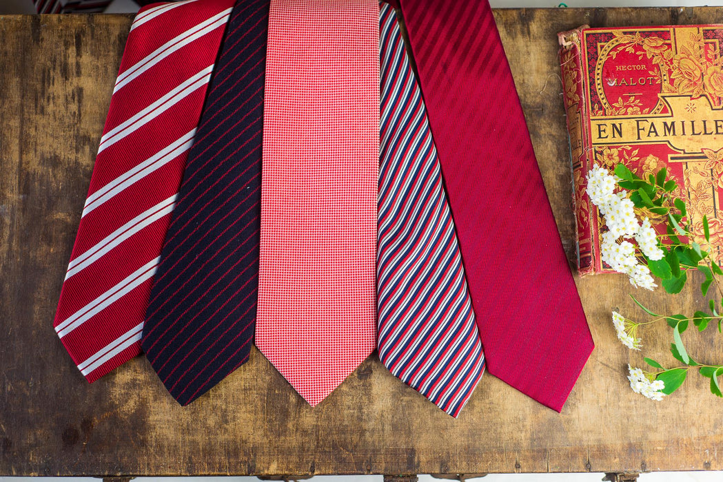 Vintage Silk Neckties Collection, Red Striped Designer Ties, Classic Menswear Accessories