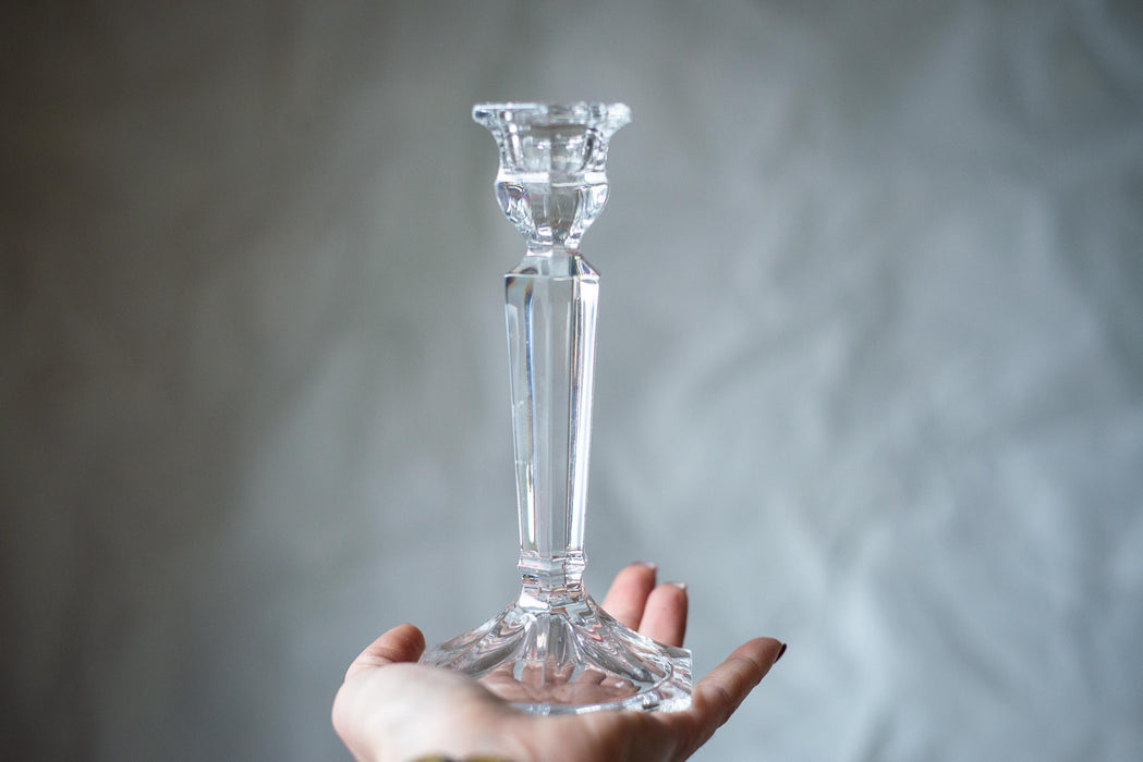 Vintage Crystal Candle Holder, Faceted Glass Taper Candlestick