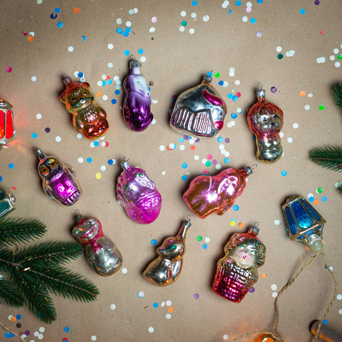 Vintage Glass Animal Christmas Ornaments, Mid Century