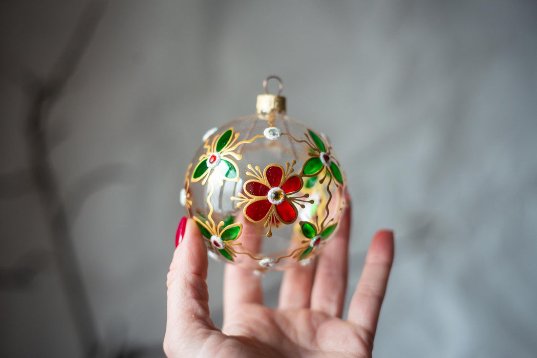 Clear Glass Baubles – Hand Painted Floral Easter Tree Ornaments | Spring Home Decor