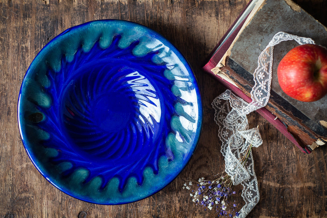 Cobalt Blue Serving Bowl – Vintage Large Ceramic Salad Plate for Pasta