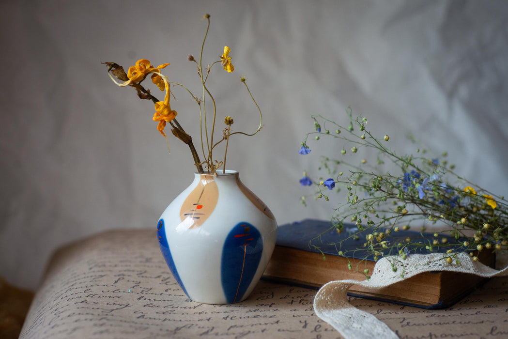 Mid Century Ceramic Vase – Bauhaus Style Abstract Painted Pottery, Modernist Art Home Decor