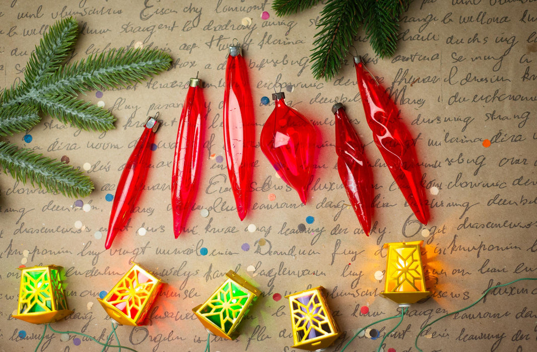 Vintage Red Glass Christmas Ornaments, Set of 6 – 1950s