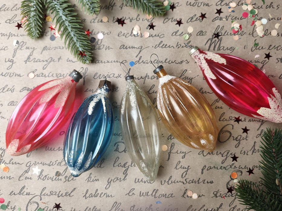 Vintage Caramel Glass Teardrop Ornaments – 1970s, Set of 5