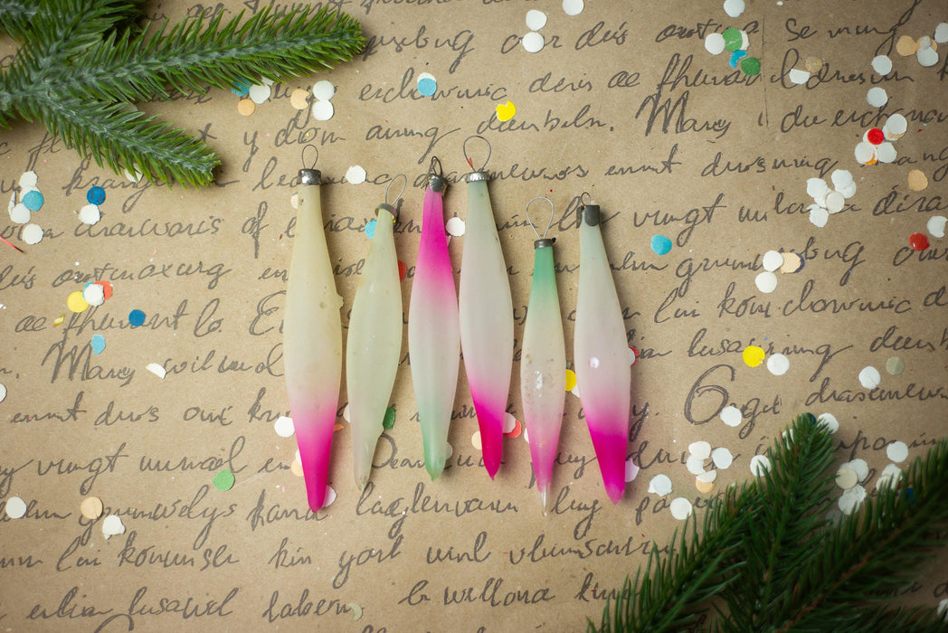 Vintage Frosted Glass Icicles – Set of 6