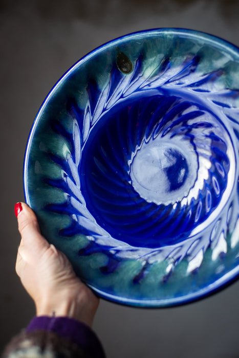 Cobalt Blue Serving Bowl – Vintage Large Ceramic Salad Plate for Pasta