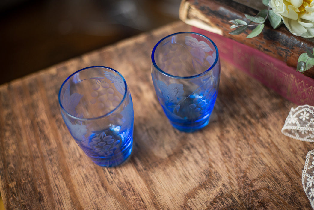 Vintage Blue Glass Tumblers – Mid-Century Set
