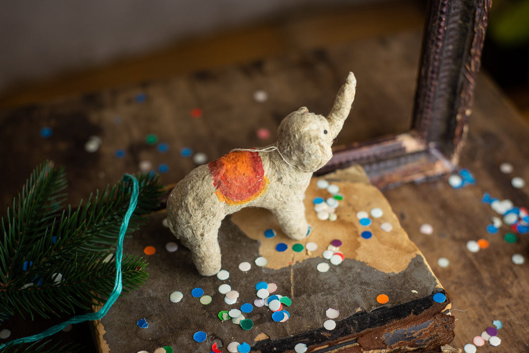Antique Spun Cotton Elephant Ornament, Primitive