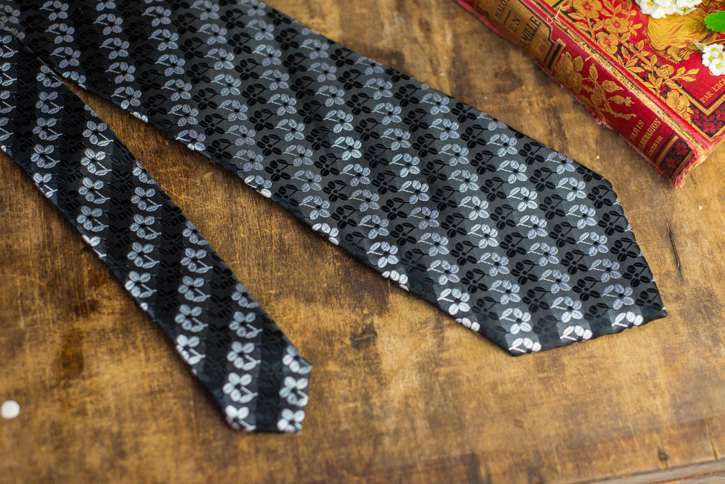 Vintage Designer Silk Neckties, Black Gray Silver Tie Collection, Formal Menswear