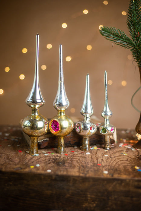 Vintage Silver Indent Glass Christmas Tree Topper – 1970s