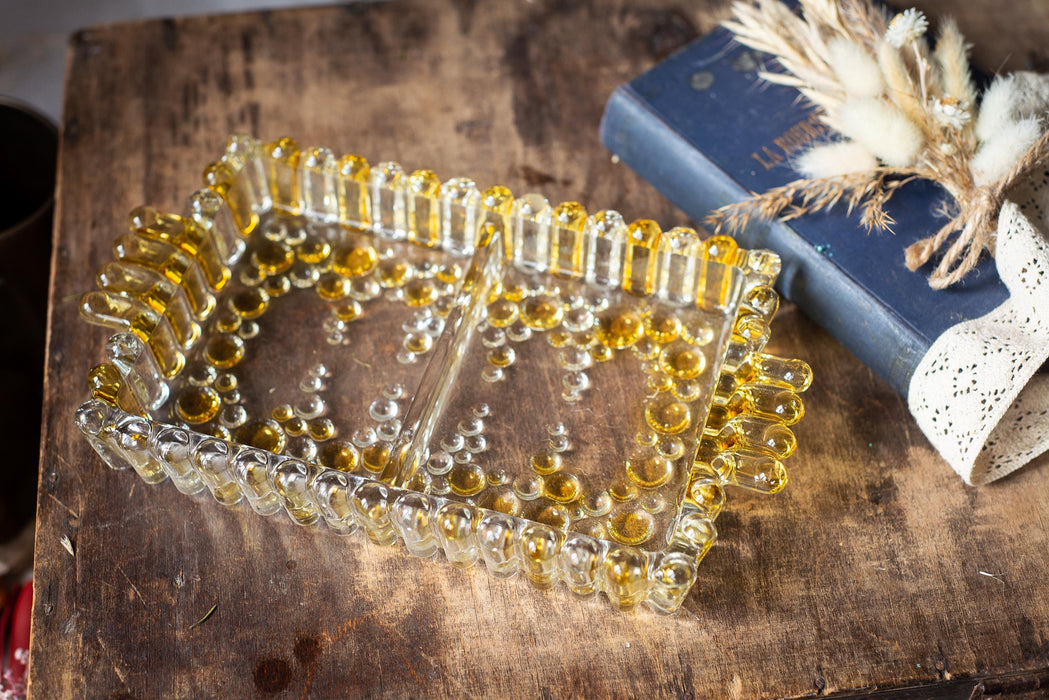 Amber Glass Serving Dish – Vintage 1970s Rectangular Tray with Handle