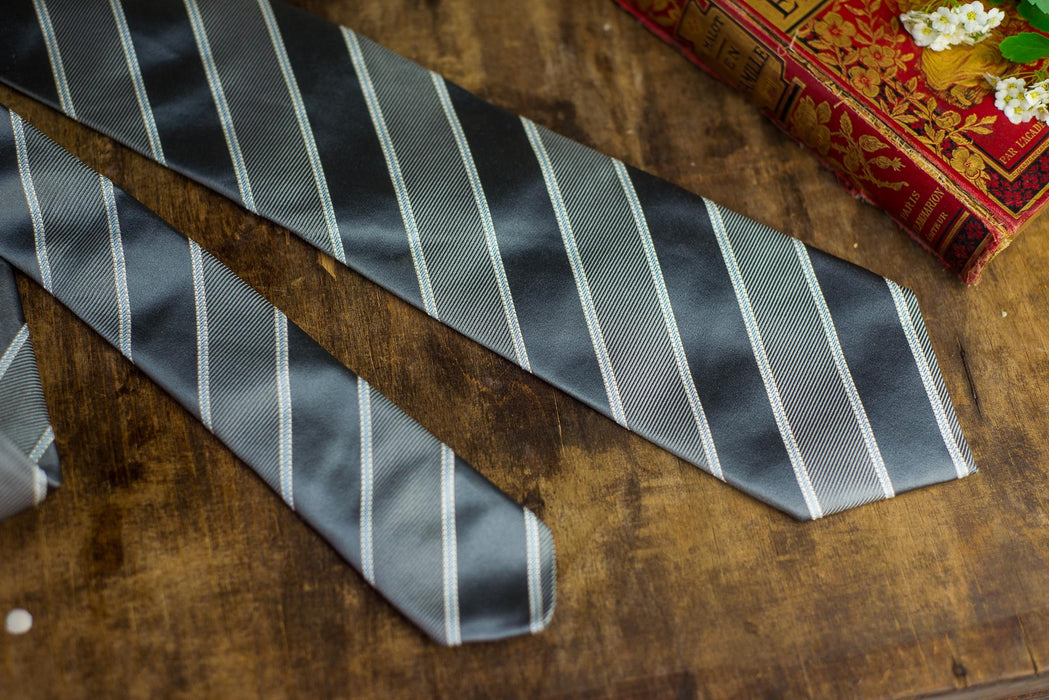 Vintage Designer Silk Neckties, Black Gray Silver Tie Collection, Formal Menswear