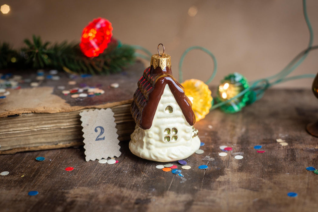 Vintage Gingerbread House Glass Ornament, Hand Painted