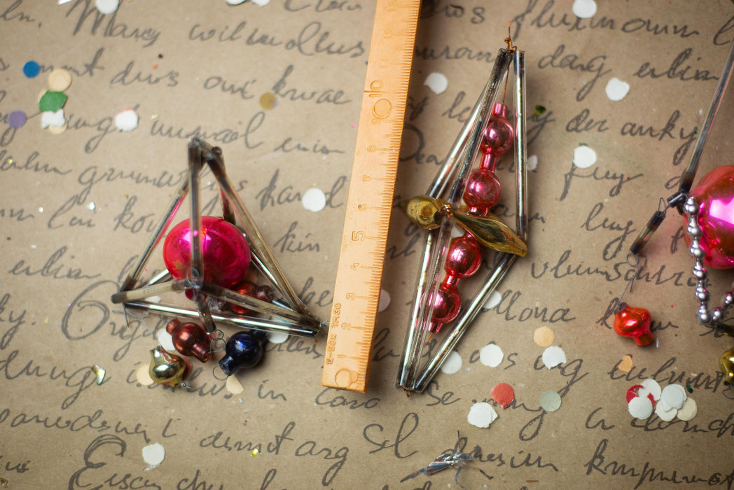 Vintage Geometric Glass Ornaments – Set of 4