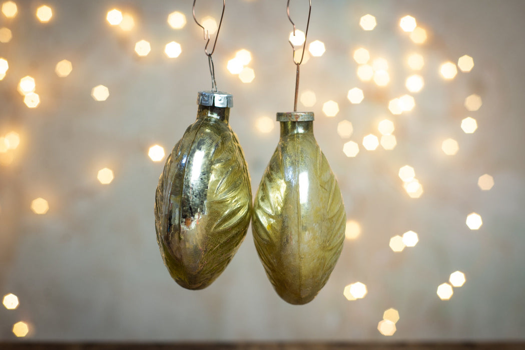 Large Vintage Glass Leaf Ornaments, Retro European