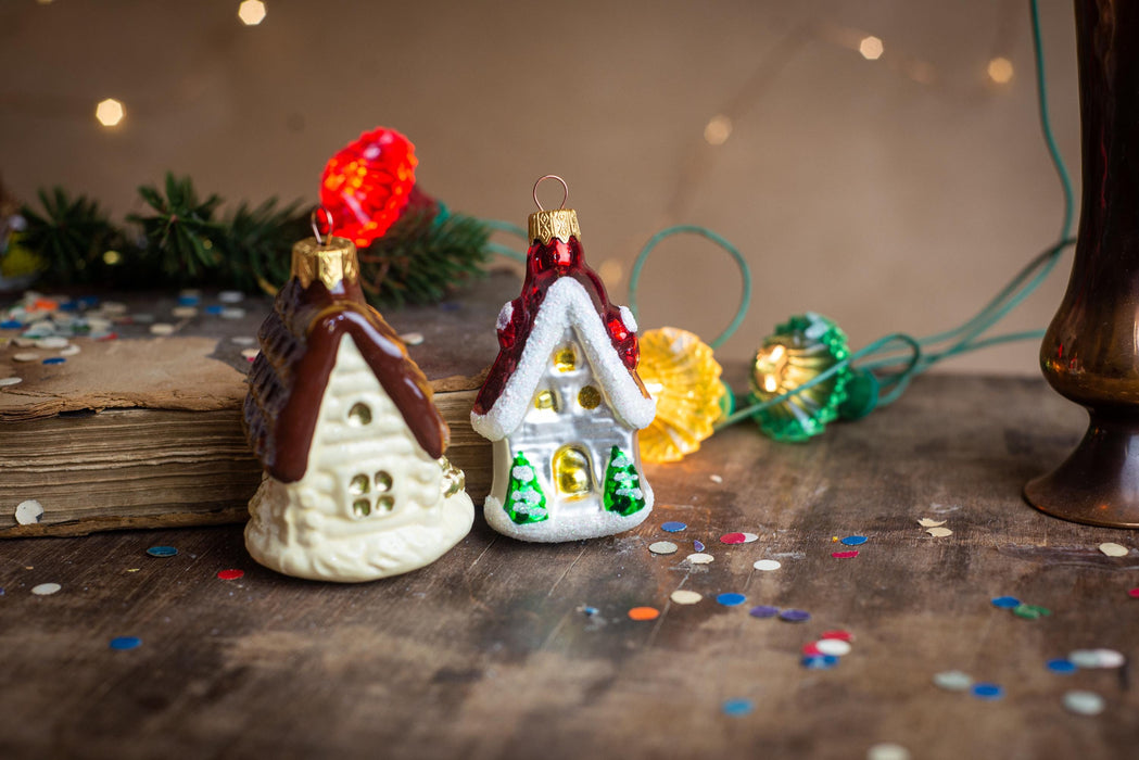 Vintage Gingerbread House Glass Ornament, Hand Painted