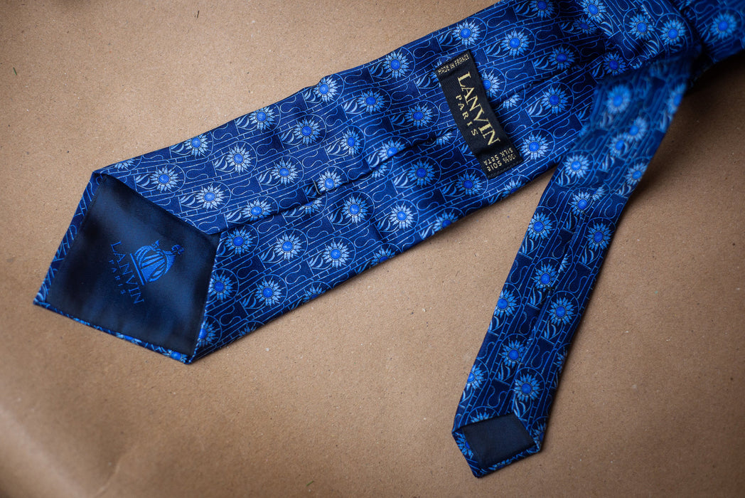 Vintage Lanvin Silk Tie, Blue Designer Necktie for Wedding Gift
