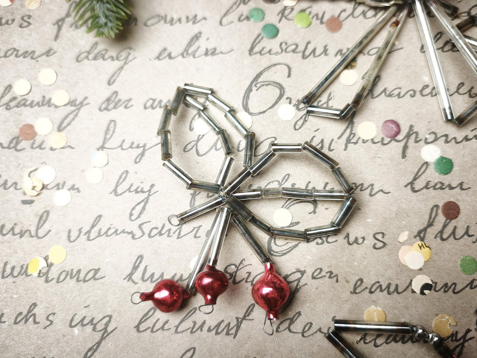 Vintage Glass Butterfly Ornament, 1950s-60s Beaded Montage, 10 Cm