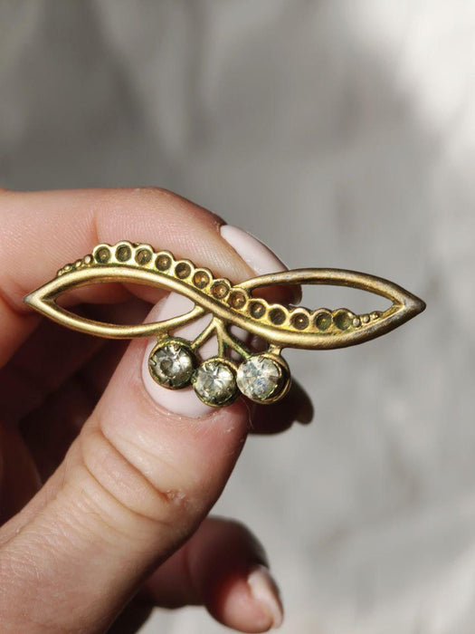 Vintage Rhinestone Brooch, Gold Tone Statement Pin Mid Century Elegant Jewelry