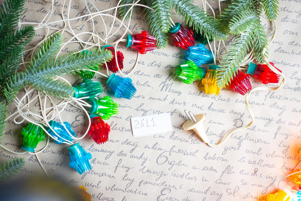 Vintage Ribbed Christmas Lights, Retro Christmas Tree Garland, Working Christmas String Lights