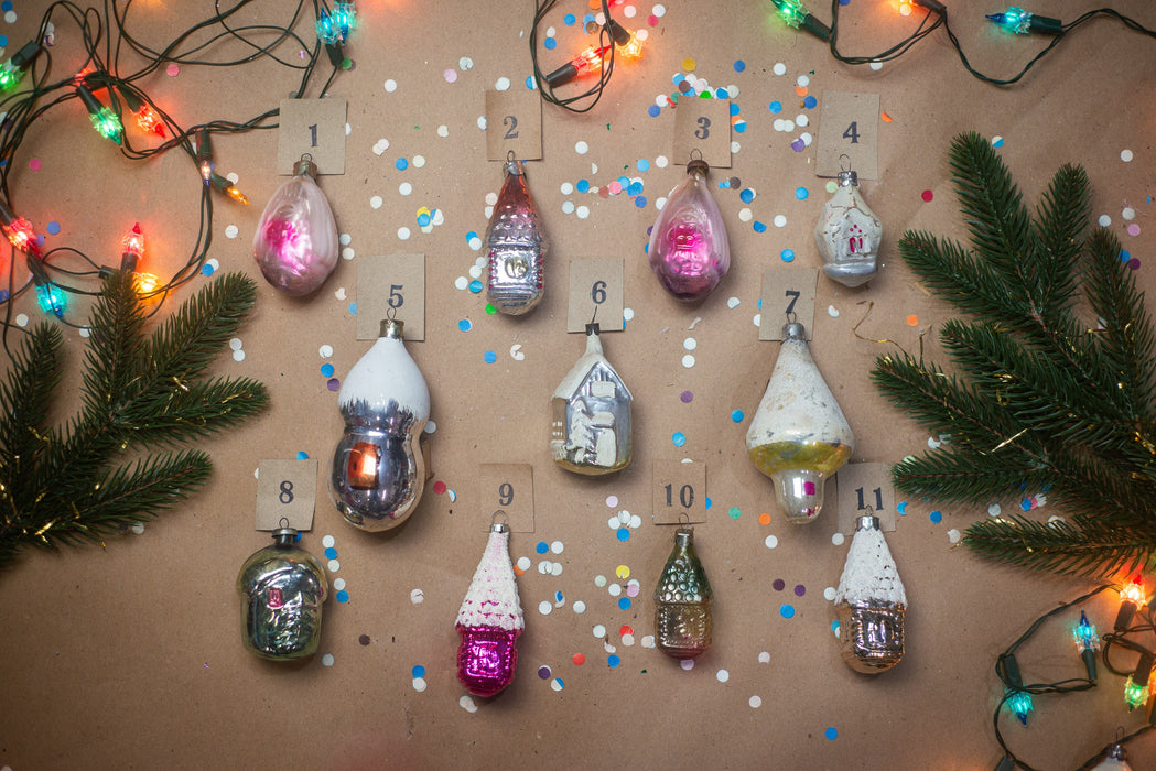 Vintage Glass House Ornaments, Cottage Christmas Tree