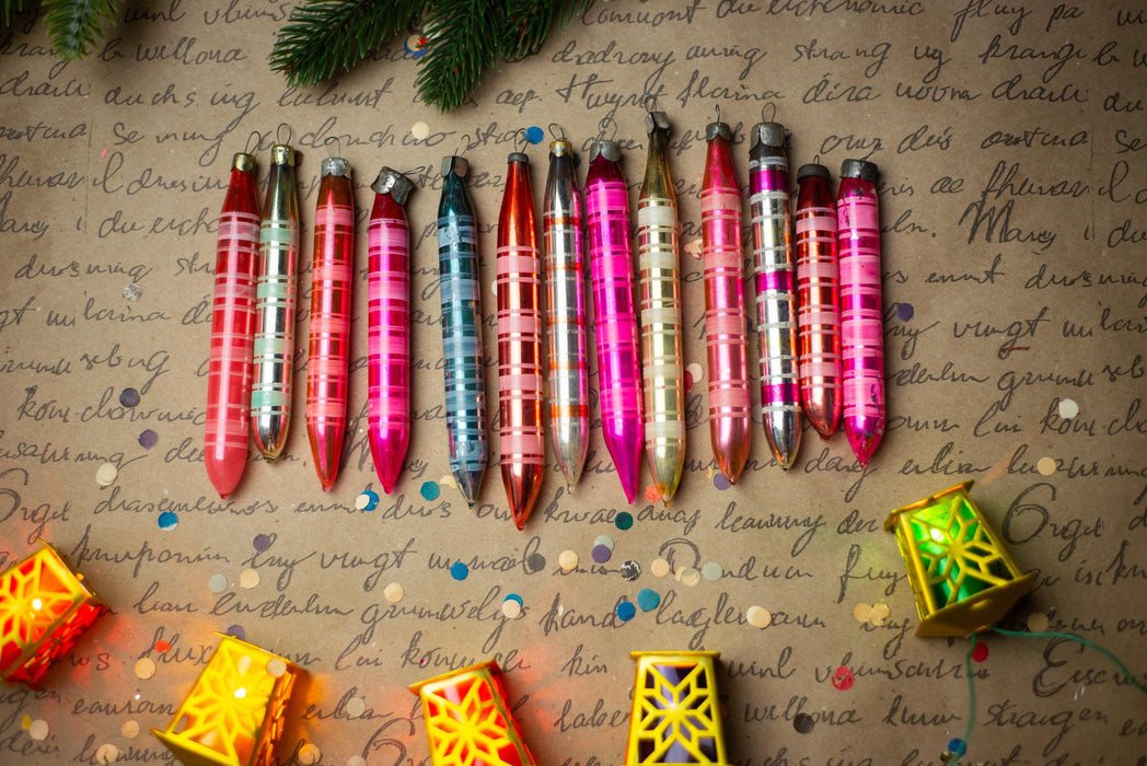 Vintage 1950s Striped Glass Icicle Ornament, 13–15 cm
