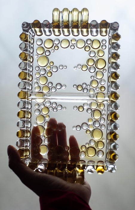 Amber Glass Divided Dish, 1970s Handled Serving Tray 9 In (23 Cm)