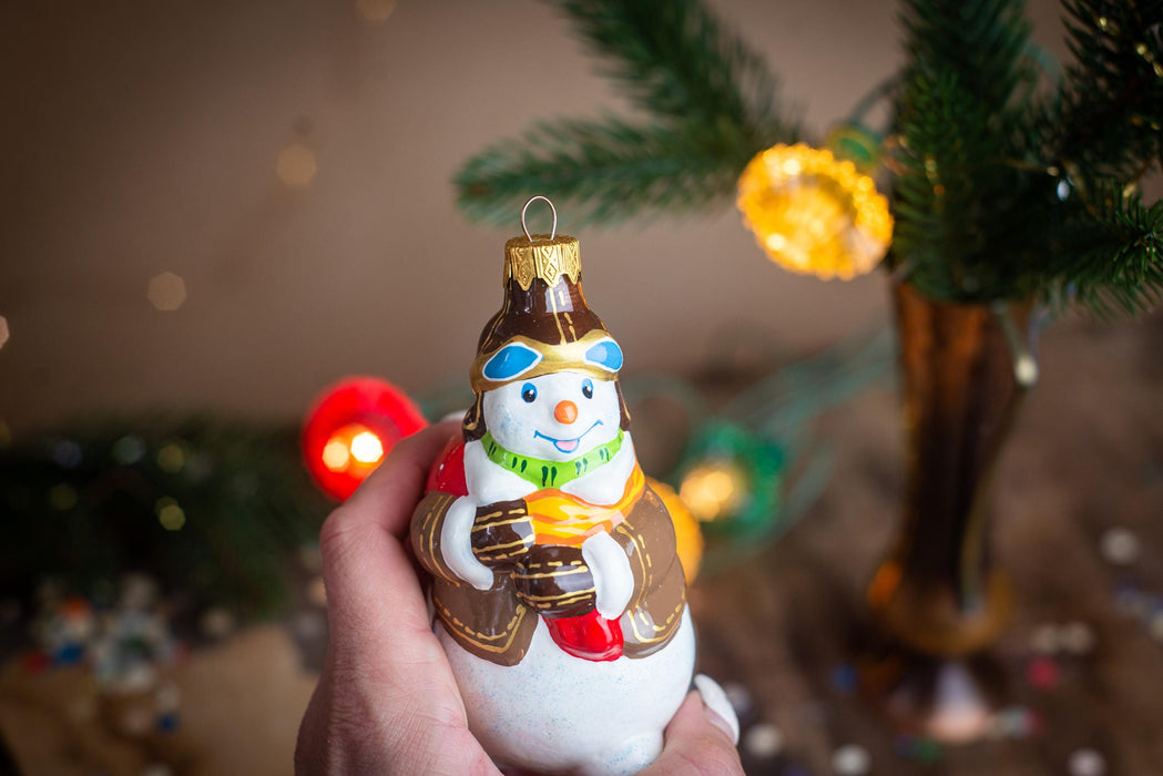 Snowman Pilot Glass Ornament, Vintage Christmas Tree