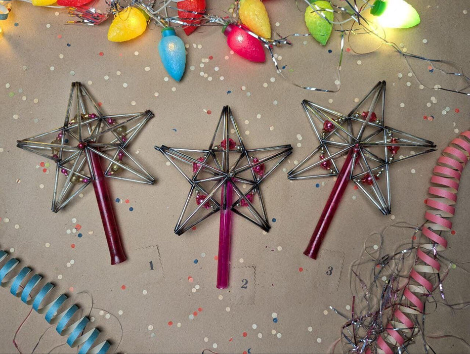 Vintage Beaded Glass Star Tree Topper – Pink & Silver