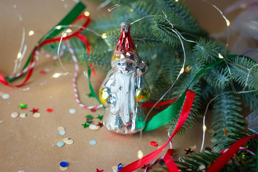 Vintage Creepy Santa Ornament, Folk Art Christmas Tree