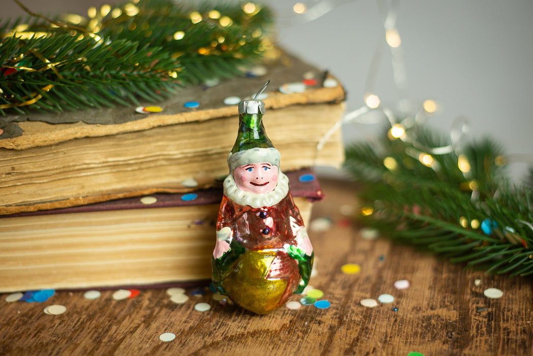 Vintage Circus Clown Christmas Ornament, 1950s Glass