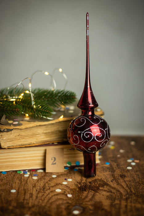 Topper for Christmas tree, Hand-painted, red Xmas tree accent