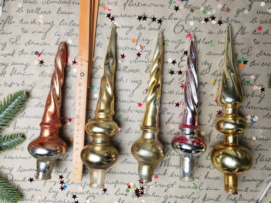 Vintage Gold Spiral Glass Christmas Tree Toppers – 1960s