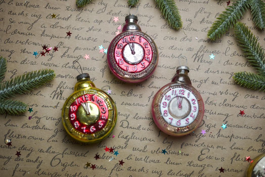 Vintage Clock Glass Christmas Ornament, Retro Holiday
