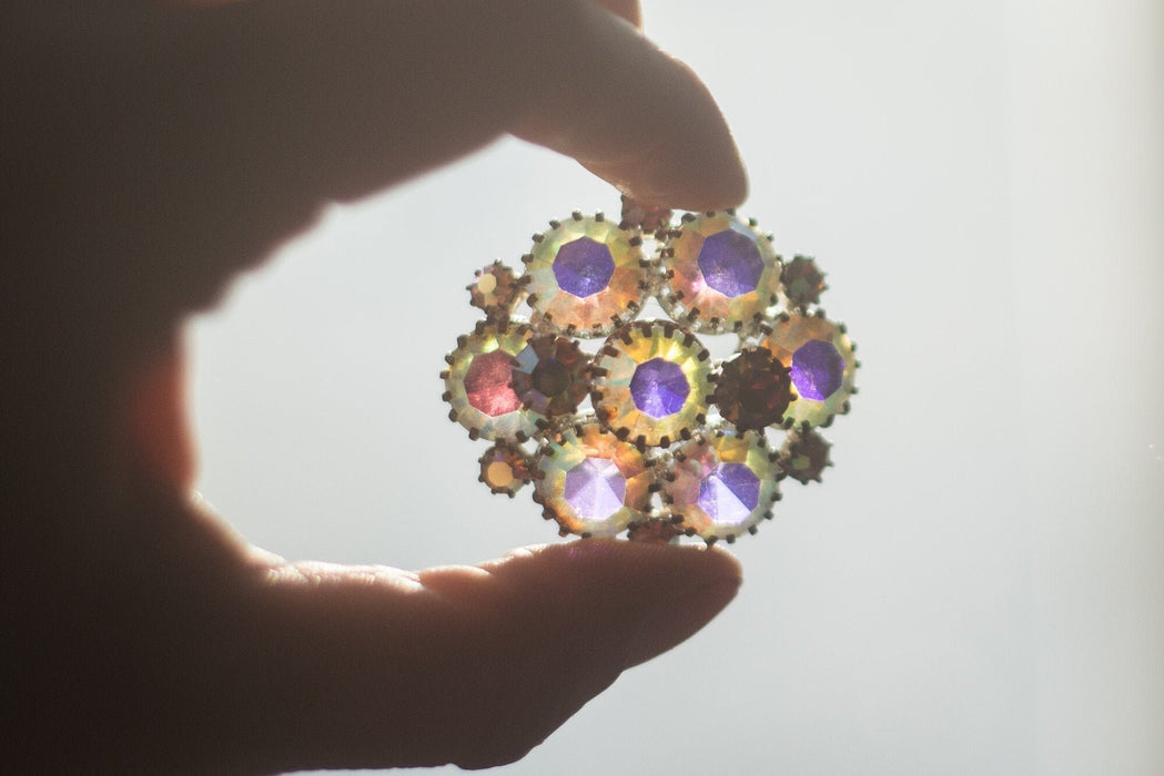 Crystal brooch, rhinestone 1970s jewelry