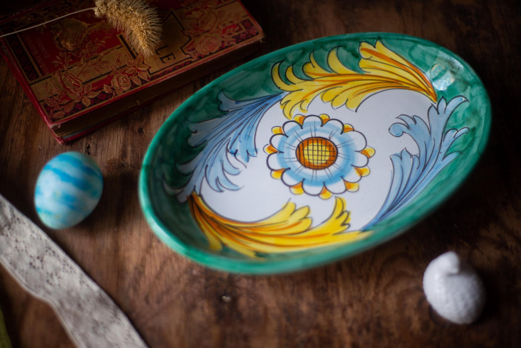 Vintage Ceramic Dish - Hand Painted Italian Pottery Floral Serving Plate