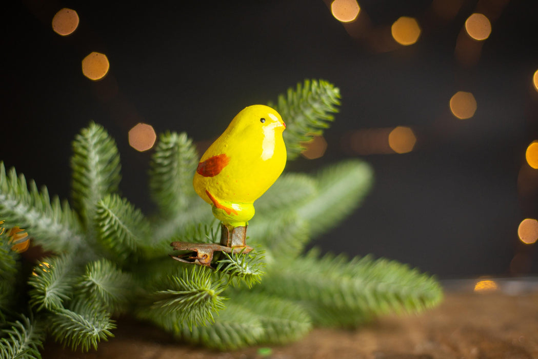 Vintage Yellow Bird Ornament, Restored Glass Xmas