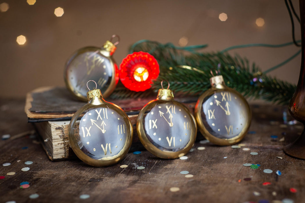 Vintage Hand-Painted Glass Clock Christmas Ornament