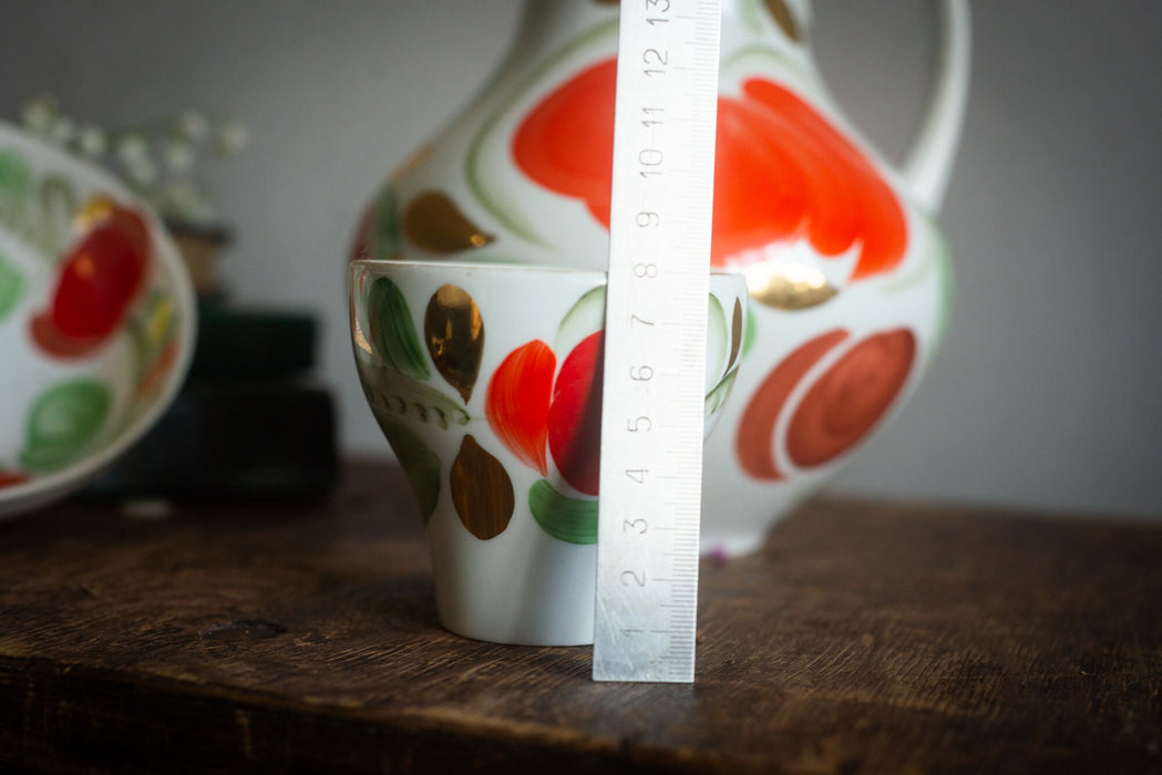 Vintage Porcelain Breakfast Set with Hand Painted Flowers, Rustic Tea Serving Trio