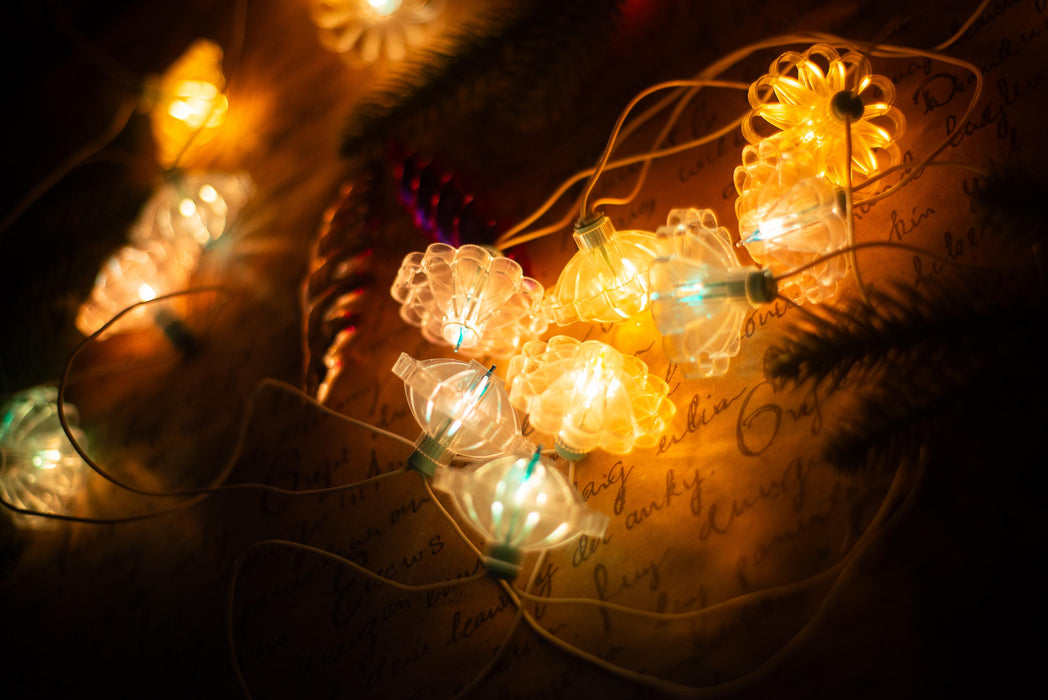 Vintage Flower Christmas Lights, Retro Christmas Tree Garland, Working Christmas String Lights