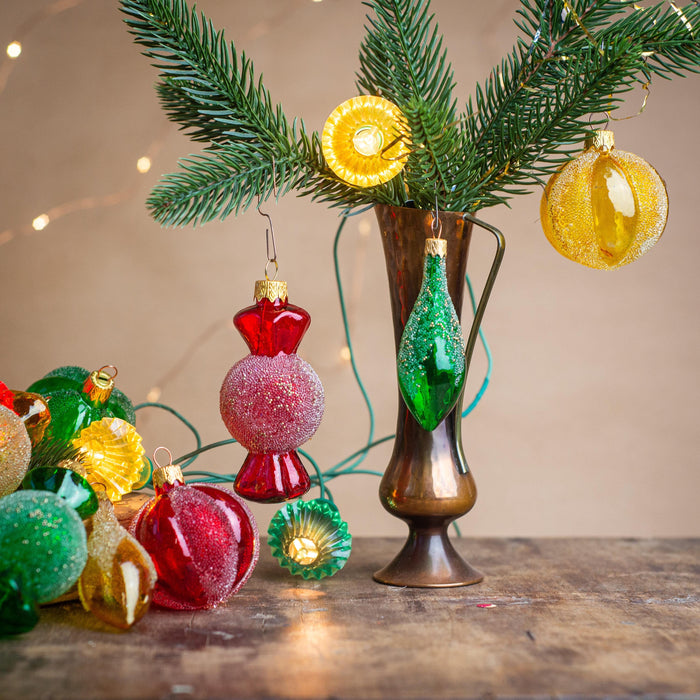 Glass lollipop ornament, Xmas tree candy hand blown