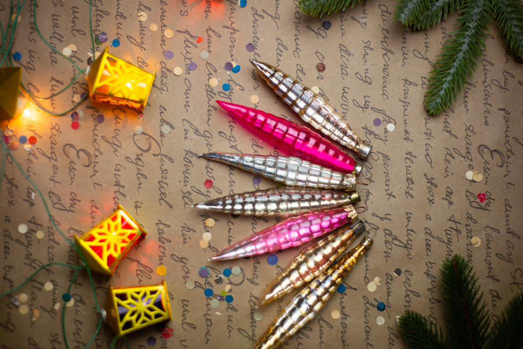 Vintage 1950s Glass Icicle Christmas Ornaments, Set of 3 or 6