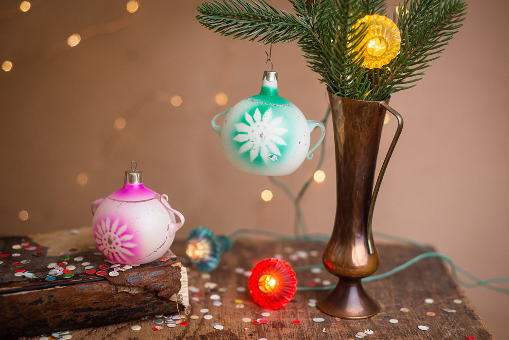 Vintage Glass Kettle Ornament, Rustic Christmas Tree