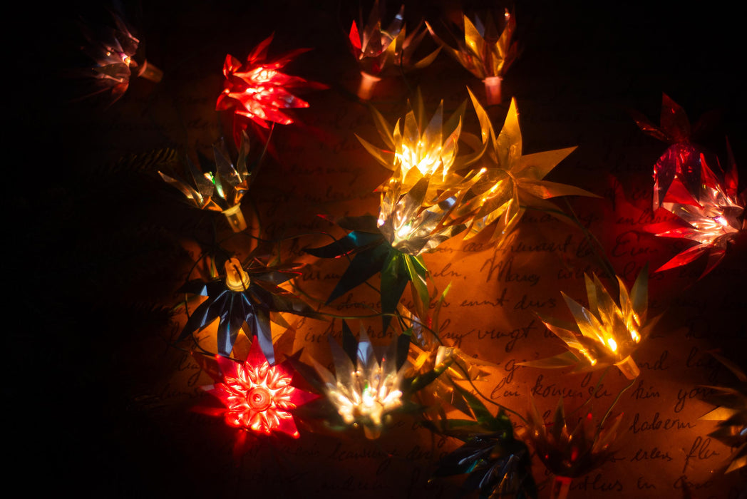 Vintage Chrysanthemum Christmas Lights, Retro Flower Tree Garland, Working Christmas String Lights